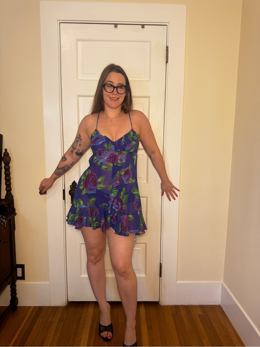 Y2K Vintage Betsey Johnson Blue Floral Babydoll Sz Sm